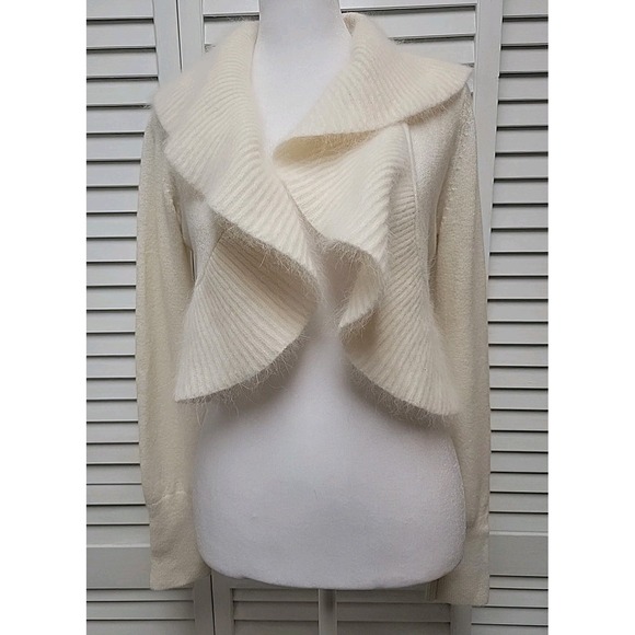 White House Black Market Sweaters - White House Black Market Ivory Sweater Rabbit Hair Blend Open Cardigan SZ S